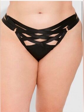 torrid tanga black straps n rings mesh tanga panty 1x